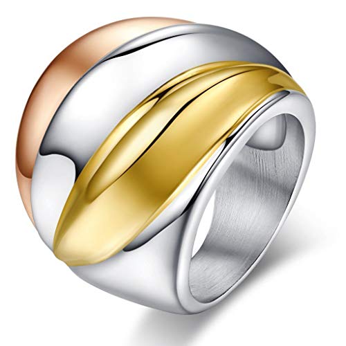 Vintage Stainless Steel Tri-Color Big Head Ring,Gold Plated,,Rose Gold Plated,24mm Width,Size 6 to 9