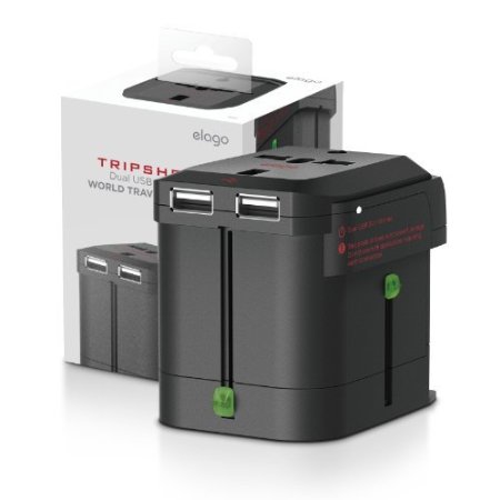 elago® Tripshell Travel Adapter[All in One][Dual USB] - [Dual USB][Surge Protection][Compatible in 150 Countries]