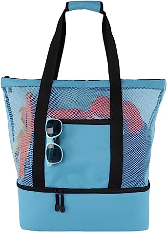 Simple&Opulence Beach Bag with Cooler, Mesh Beach Bag with Zipper, Beach Bags for Pool Gym Beach Travel
