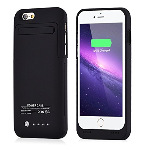 iPhone 6 6S Charging Case MUZE® 4.7 Inch Slim Cases Battery Rechargeable Cases Charging 3500mah Rechargeable Battery Cases with Built-in Video Kickstand Retail Packing (for iPhone 6 6S/Black/1pcs)