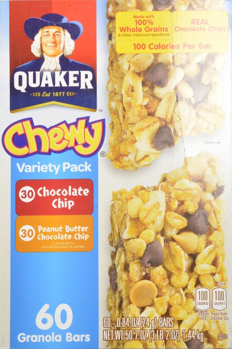 Quaker Chewy Variety Pack 60 Granola Bars (Peanut Butter and Chocolate Chip), 50.7OZ