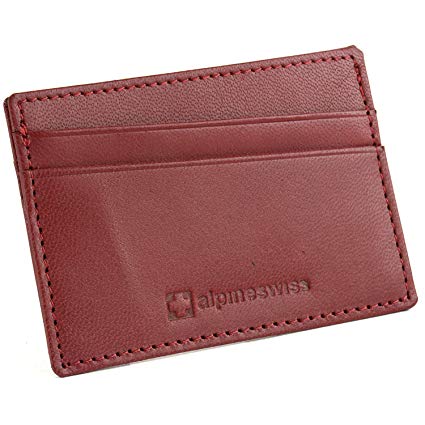 Alpine Swiss Unisex Genuine Leather Compact Card Case Wallet