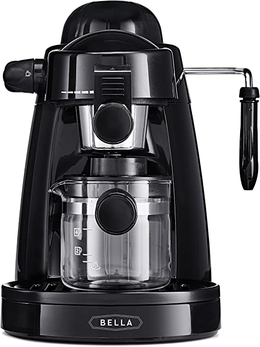 BELLA (13683) Personal Espresso Maker with Steam Wand, Glass Decanter & Permanent Filter, Black