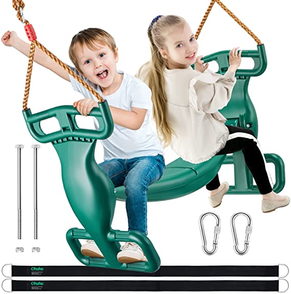 Ohuhu Horse Glider Swing Seat: Heavy Duty Two Person Dual Glider Tree Swing - Back-to-Back Wind Rider Glider for Two Kids with Snap Hook Hanging Strap for Swing Set Playground Outdoor Backyard