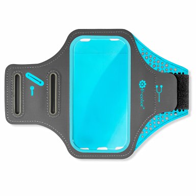 iPhone Armband, F-color Sports Armband Case for Phone Armband for iPhone 7 Plus 6S Plus 6 Plus,Cell Phone with screen up to 5.5 inches, Running Band with Earbuds Slots Key and Card Holder, Grey   Blue