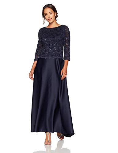 Alex Evenings Women's Long Mock Dress with Full Circle Satin Skirt (Petite and Regular Sizes)