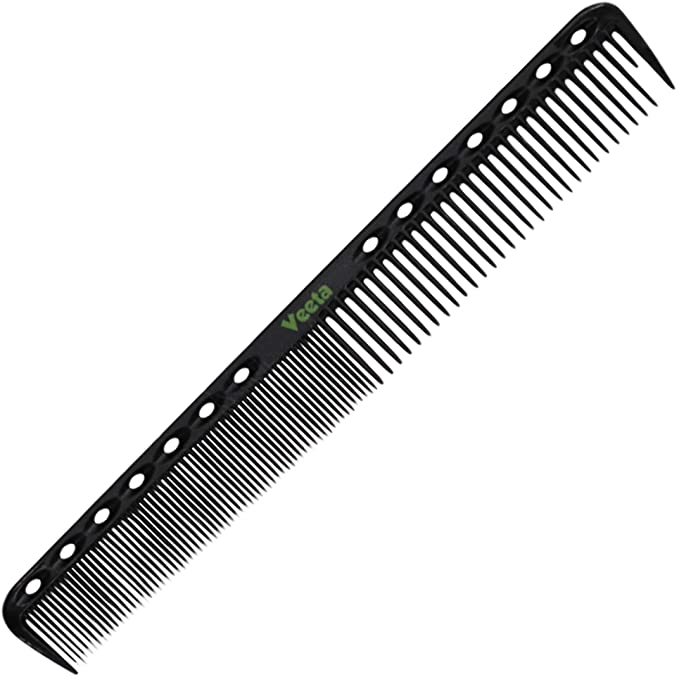 Veeta Professional Carbon Fiber Comb - (Multiple Styles) Anti Static Heat & Chemical Resistant Hair Combs - Rat Tail Comb, Styling Comb, Wide Tooth Comb, Wave Comb (Black) (Styling Comb)