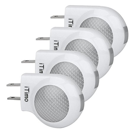 iTimo Led Night Light Plug in Lamp with Dusk to Dawn Sensor For Nursery Soother Hallway Bathroom Restroom Bedroom Bedside, 0.7w, Warm White, Pack of 4