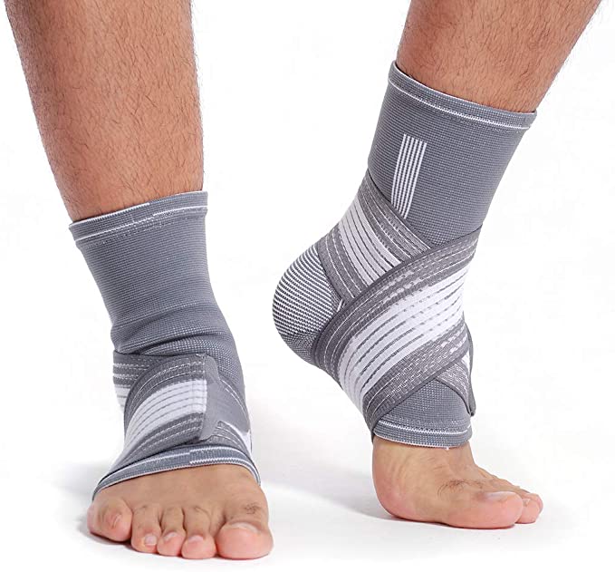 Neotech Care Ankle Brace Support (1 Pair) - Elastic & Breathable Fabric - Adjustable Compression Strap - For Men, Women, Youth - Left or Right Foot - Grey Color (Size S)