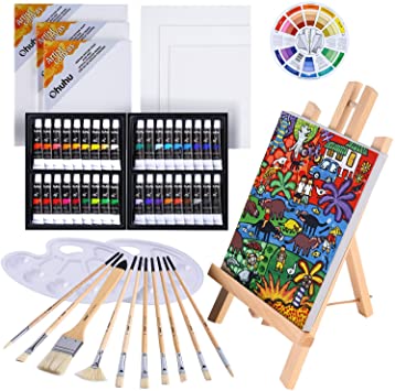 Oil Painting Set, Ohuhu 56pcs Artist Painting Set with Table Top Easel, Bristle Art Painting Brushes, 12MLX36 Oil Paints Tubes, Canvas, Art Supplies for Artist Students Kids Children Class Christmas