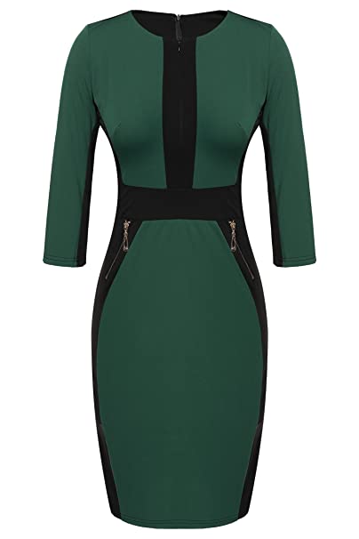 ACEVOG Women's Bow Turtleneck Solid Bodycon Evening Party Pencil Dress