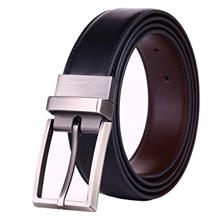 Beltox Fine Men's Dress Belt Leather Reversible 1.25" Wide Rotated Buckle Gift Box …