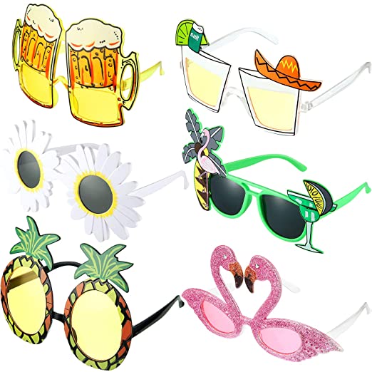 Gejoy 6 Pairs Funny Glasses Novelty Party Sunglasses Funny Eyeglasses Hawaiian Tropical Sunglasses Creative Beach Party Eyeglasses Photo Booth Props for Kids Adults