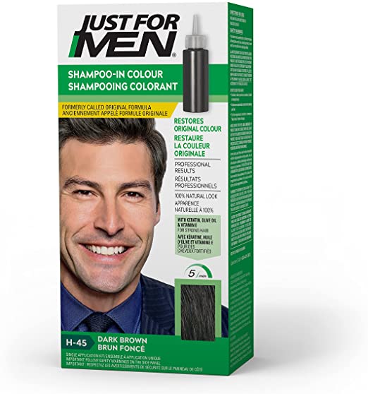 Just For Men Shampoo-in Color (formerly Original Formula), Gray Hair Coloring for Men - Dark Brown, H-45 (Packaging May Vary)