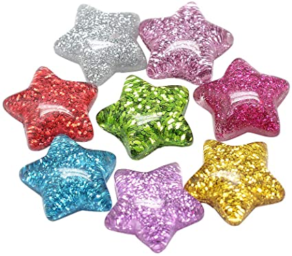 ARRICRAFT 200pcs Plastic Resin Cabochons 16mm Flat Back Glittery Star Beads Cabochon Embellishments for Craft Scrapbooking Jewelry Making