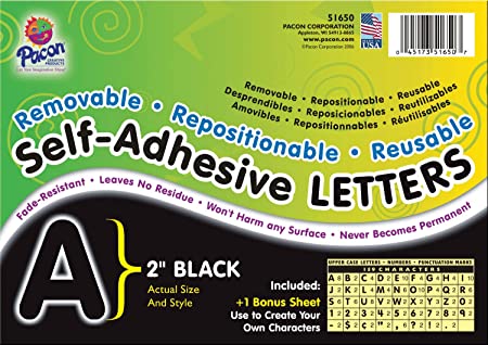 Pacon Self-Adhesive Letters, Black, Puffy Font, 2", 159 Characters
