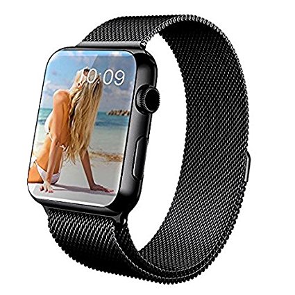 iWatch Milanese Band, Suzous Milanese Mesh Loop Stainless Steel iWatch Strap with Magnetic Closure Replacement Band for 42mm Apple Watch Series 3 Series 2 Series 1 (42mm - Black)