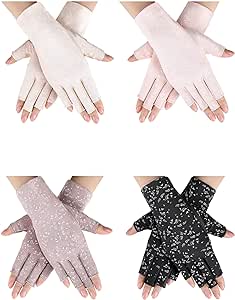 4 Pairs Driving Sunscreen Fingerless Gloves Women UV Protection Half Finger Non Skid Gloves for Summer Outdoor Activities Favors, Medium (Flower)