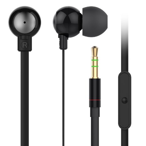 Earphones,TechRise Stereo Headphone Headset Earphone w/Microphone ,High Definition, in-ear, Tangle Free, Noise Isolating,HEAVY DEEP BASS for Apple iPhone 6/5s/5c/5, iPhone 4s/4, Samsung Galaxy S5/S4/S3, LG, PC Laptop, and More (Black)
