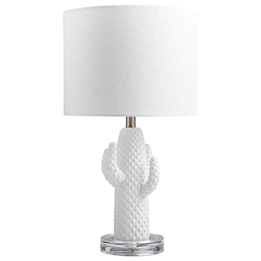 Rivet Modern Cactus Table Lamp, 19"H, With Bulb, White with Linen Shade