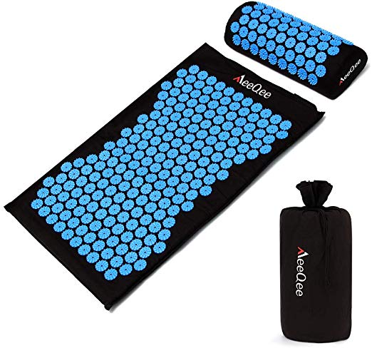 Acupressure Mat & Pillow Set MeeQee Acupuncture Massage Mat for Back/Neck Pain Relief Stress Reduction Massage Therapy Yoga Pad for Back Foot Treatment with Carrying Bag