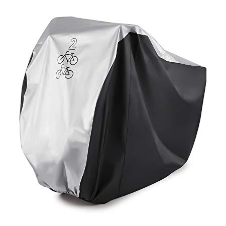 Bike Cover for 2 Bikes GoFriend 190T Nylon Waterproof Bike Cover Double 2 Bicycle Cycle Scooter Rain and Dust Resistant UV Protection Ideal for Mountain Road, Electric and Cruiser Bikes