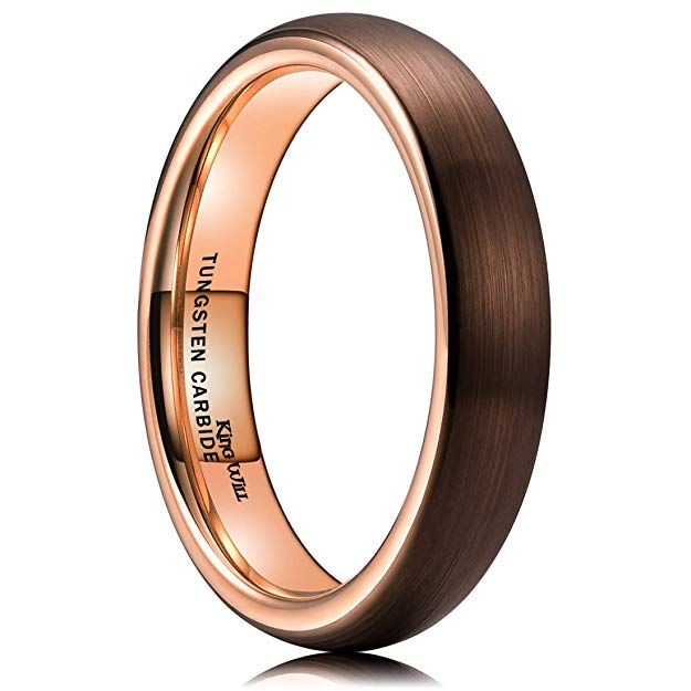 King Will Duo 2mm 4mm 6mm 8mm Dome Brown Tungsten Carbide Wedding Band Ring Rose Gold Inside Comfort Fit