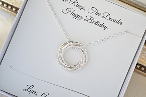 50th Birthday gift for mom, 5 Interlocked rings necklace, 50th birthday gift for grand mother, Gift for sister, 5 anniversary gift for her