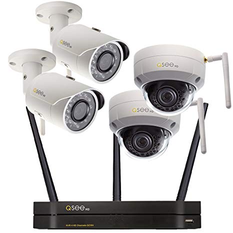 Q-See Surveillance System QCW4-4EN-1, 4-Channel Wi-Fi NVR with 1TB Hard Drive, 4-3MP/1080p Wi-Fi Security Cameras