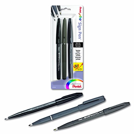 Pentel Arts Sign Pen Assorted Styles, Pack of 3 (STSBP3A)