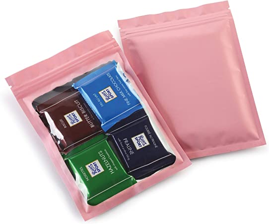 Mylar Bags with Ziplock 4.5 x 6.5" | 100 Bags | Rose Pink | Sealable Heat Seal Bags for Candy and Food Packaging, Medications and Vitamins | For Liquid and Solids (Rose Pink, 4.5" x 6.5")