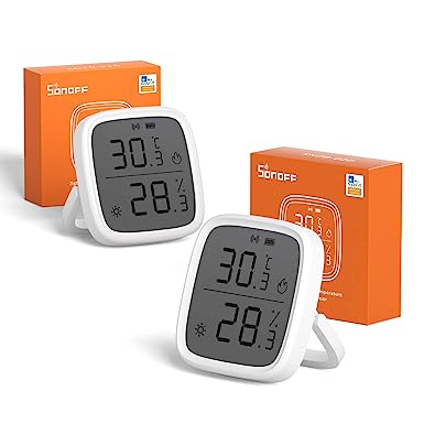 SONOFF Zigbee Indoor Temperature Humidity Sensor, SNZB-02D LCD Zigbee Thermometer Hygrometer, Works with Alexa & Google Home for Remote Monitoring and Home Automation, ZigBee 3.0 Hub Required, 2-Pack