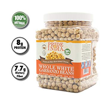 Pride Of India - Indian Whole White Garbanzo Beans 10mm - Protein & Fiber Rich Kabuli Chana, 1.5 Pound Jar