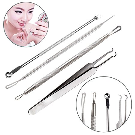 Professional Premium Quality Facial Skin Care Tools Set Kit of Black Head Removers / Comedone Extractors and Tweezers To Cure Whiteheads / Blackheads / Acne / Blemish and Pimples