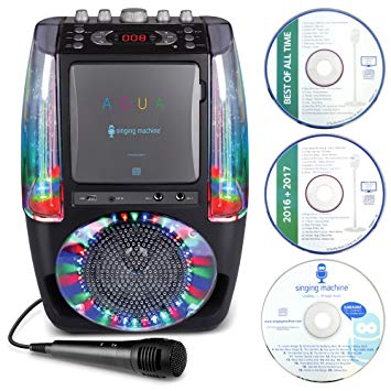 Singing Machine SML605BK AGUA Dancing Water Fountain Bluetooth Karaoke System with LED Disco Lights, Wired Microphone and 3 CD's - Black