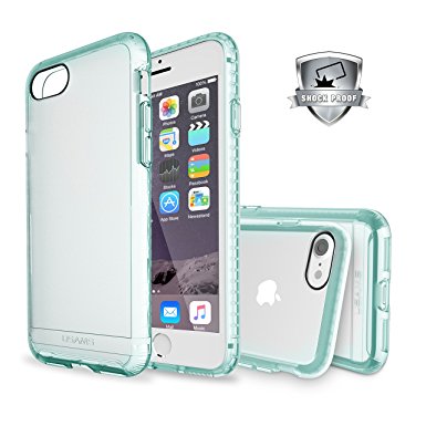 iPhone 7 Case, Jellycomb & Usams [Mingo Series] Shock Absorbent Case [Ultra-Protective]Air Cushion TPU Bumper with Dull Polish Back Scratch-Resistant Panel for Apple iPhone 7 (Clear Cyan)