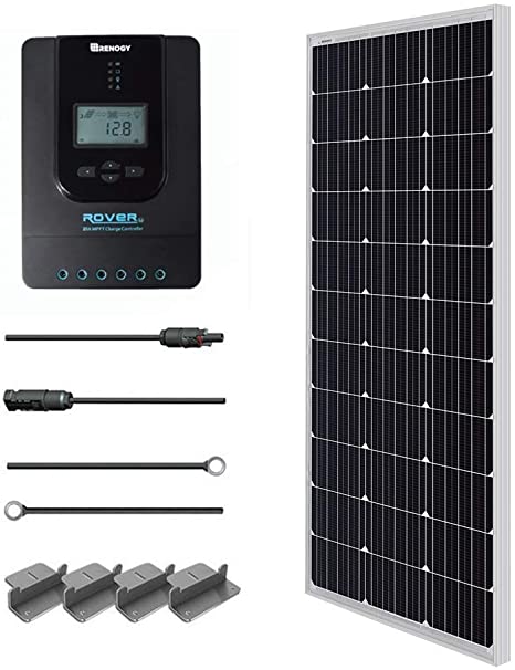 Renogy 100 Watt 12 Volt Monocrystalline Solar Starter Kit with 20A Rover MPPT Charge Controller