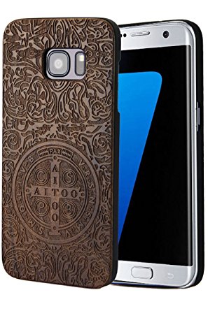 Galaxy S7 Edge Case, YFWOOD Genuine Natural Real Totem Wood Wooden Cover Case Black Wood Pattern Design Slim Case for Samsung Galalxy S7 Edge