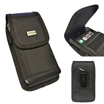 Samsung Galaxy NOTE 5  NOTE 4  NOTE 3  NOTE 2  S6 edge 57screen  AIScell  XXL Large Premium Black Horizontal  Vertical Clip Holster Pouch Rugged Nylon Velcro Flap Case with Built in Steel Metal Belt Clip  Carabiner Hook  Cleaning Cloth Fits Phone  OTTERBOX DEFENDER  LIFEPROOF WATERPROOF  Thick Protective Cover Case On It