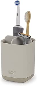 Joseph Joseph Easy-Store - Compact Toothbrush Holder Caddy Bathroom Storage- Ecru Small