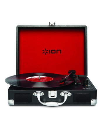Ion Audio Vinyl Motion 3-Speed Belt Drive Suitcase Turntable with Built-In Speakers, Black