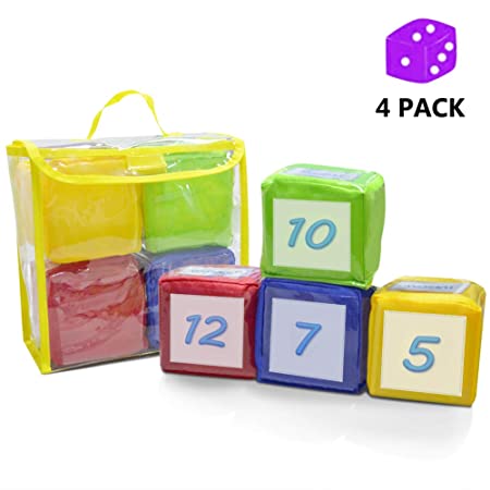 Eamay Playing Game Dice Soft Foam Cubes, Set of 4 Learn Pocket Cubes, Ages 5 Months and Up.