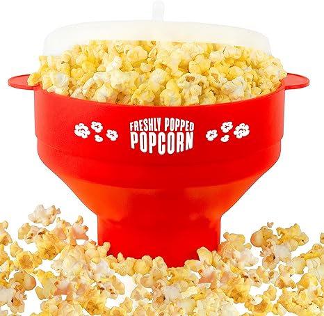 Silicone Microwave Popcorn Popper with Handles - Popcorn Maker - Collapsible Popcorn Bowl - BPA Free - Dishwasher Safe Silicone Popper - Reusable Microwave Popcorn Maker - (Red) - Stock Your Home