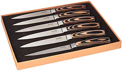 La Cote 6 Piece Chef Knives Set Japanese Stainless Steel Wood Handle in Gift Box (Chef Knife Set - Pakka Multi) (6pc Gift Box)