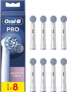 Oral-B Pro Sensitive Clean Lot de 8 têtes de brosse à dents électrique en forme de X et poils extra doux pour un brossage doux et un retrait de la plaque dentaire, blanc (l'emballage peut varier)