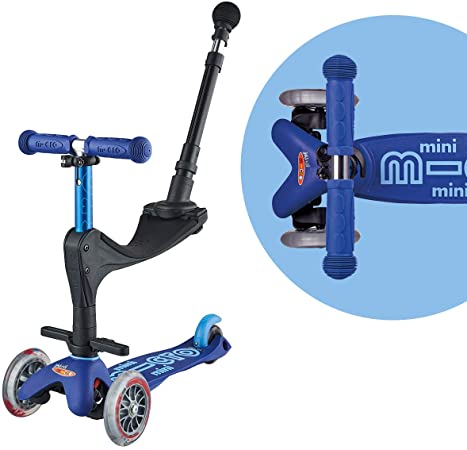 Micro Kickboard - Mini 3in1 Deluxe Plus 3-Stage Ride-on Micro Scooter with Pushbar for Parents, Toddler Toy for Ages 12 Months to 5 Years