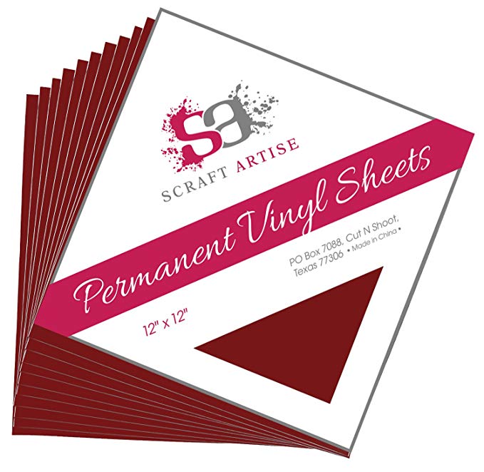 12x12 Permanent Vinyl, 10 Pack Maroon Outdoor Adhesive Backed Craft Sheets in Matte Finish for Silhouette and Cricut to Make Monograms Stickers Decals and Signs by Scraft Artise