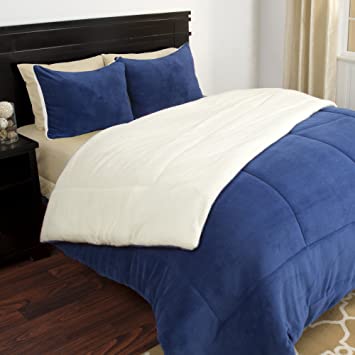 Lavish Home 3 Piece Sherpa/Fleece Comforter Set - King - Navy