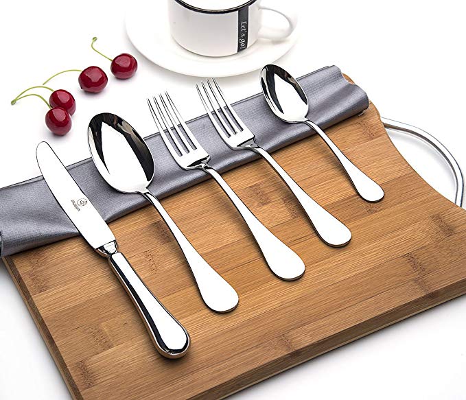 OTW PAVILION 5 Piece Utensils Set,Thick Polished 18/10 Stainless Steel Round Edge Flatware Set, Silverware Cutlery Set, Service for 1,Include Hollow Handle Knife/Fork/Spoon,Mirror Polished,Dishwash
