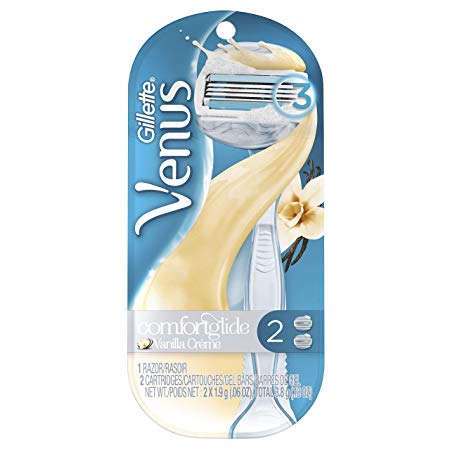 Gillette Venus Comfortglide Women's Razor Handle and Refills, Vanilla Creme, 2 Count, Womens Razors / Blades